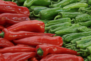 Vegetables and fruits on food stall in a market 