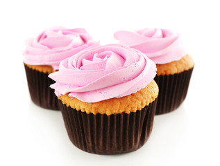 Tasty cupcakes, isolated on white