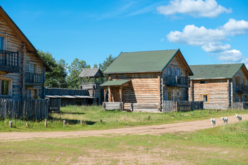 Obraz premium Fences palisade around the village with watchtowers