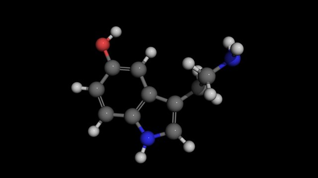 serotonin molecule model rotating 4K UHD seamless loopable with alpha channel