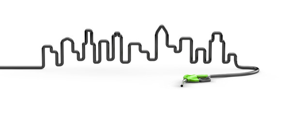 Petrol hose city / 3D render of petrol hose forming city skyline