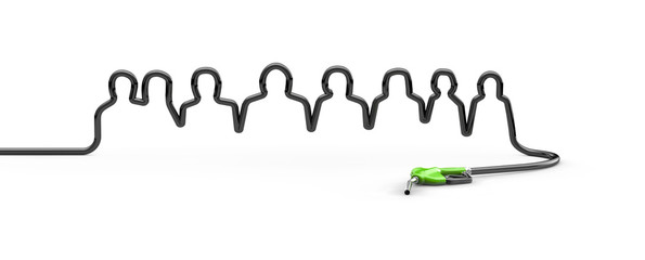 Petrol hose team / 3D render of petrol hose forming business team of people outline