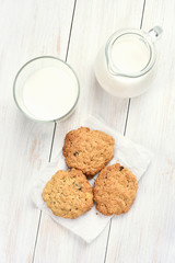 Healthy breakfast oats cookies and milk