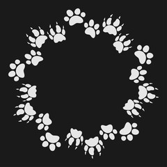 Cat or dog paw prints  frame for your text background, vector