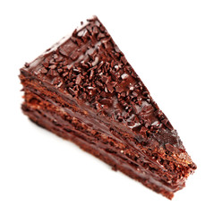Chocolate cake with chocolate cream isolated on white