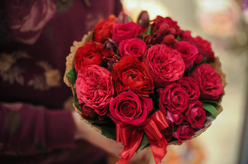 beautiful bouquet of different  red flowers