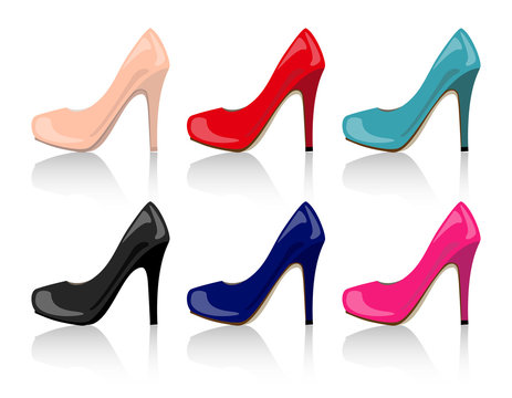 vector set of colored realistic women shoes