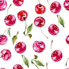 Watercolor cherry. Seamless background . Vector illustration - 97363331