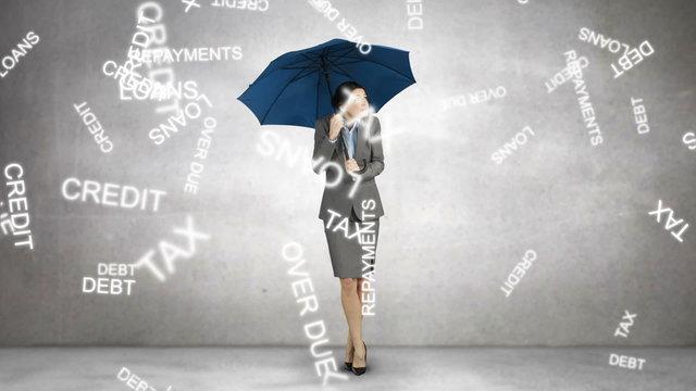 Composite image of businesswoman holding an umbrella