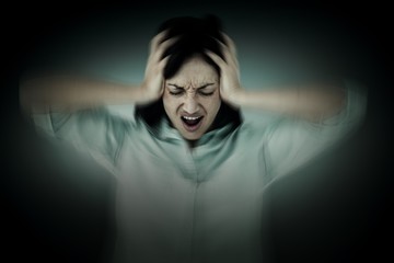 Fototapeta na wymiar Composite image of depressed woman shouting