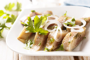 Pickled herring with onion
