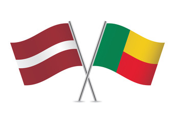Benin and Latvia flags. Vector illustration.