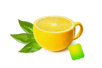 Cup of tea in the form of lemon isolated on white