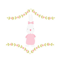 Cute bunny rabbit with floral wreath