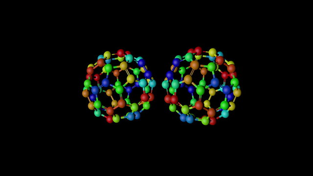 Two Buckminster fullerene molecules spinning