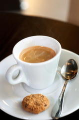 espresso and biscuit with smoke
