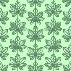 Chestnut leaves seamless vector pattern. Vintage style and colors (green). Wrapping paper design.