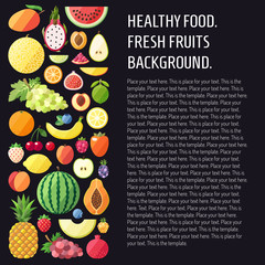 Fruit vector background with place for your text. Modern flat design. Healthy food background. Template.