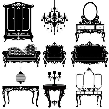 Vector Great Collection Of Furniture In The Baroque Style.