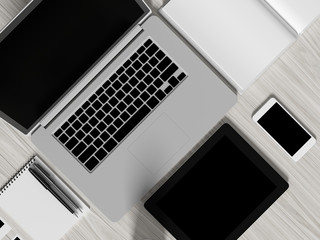 High angle view of a setting table of business workplace.