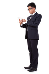 Businessman using digital tablet on white background 