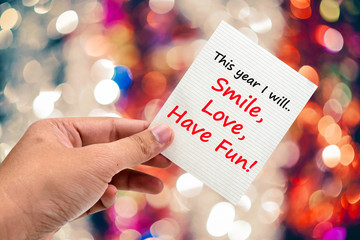 This year I will Smile, Love, Have Fun handwriting on a sticky n
