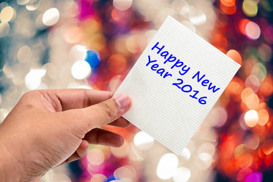 Happy New Year 2016 handwriting on a sticky note