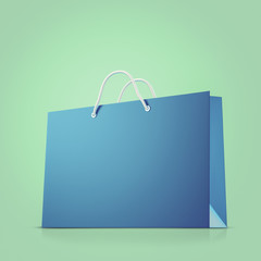 Blue strong paper shopping bag  on green background