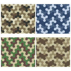 Seamless Camouflage Geometric Pattern Set. Three And Six Color V