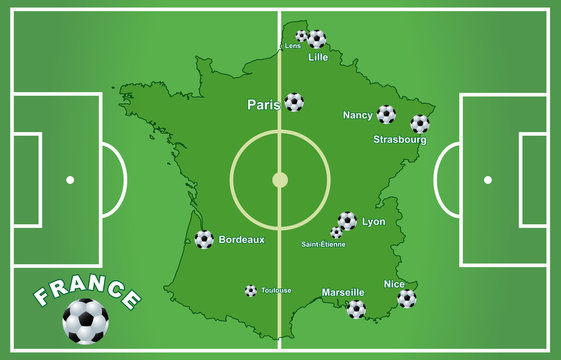 Frankreich mit Fu&szlig;ballstadien 2016
