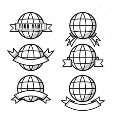 world globe with label. ribbon. logo concept - vector