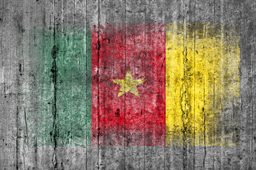 Cameroon flag painted on background texture gray concrete