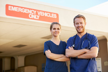 Portrait Of Medical Staff Doctor Standing Outside Hospital