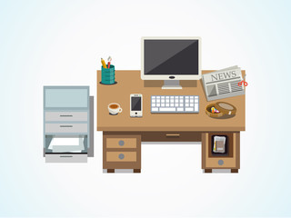 Office elements on desktop illustration - vector