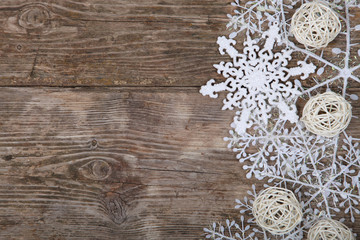Christmas decorations on an old wooden table