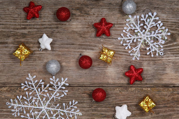 Christmas decorations on an old wooden table