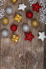 Christmas decorations on an old wooden table
