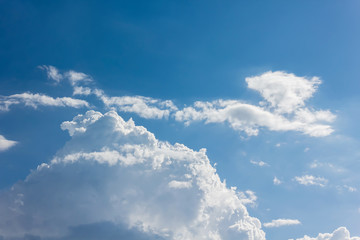 Beautiful light blue sky with puffy white clouds