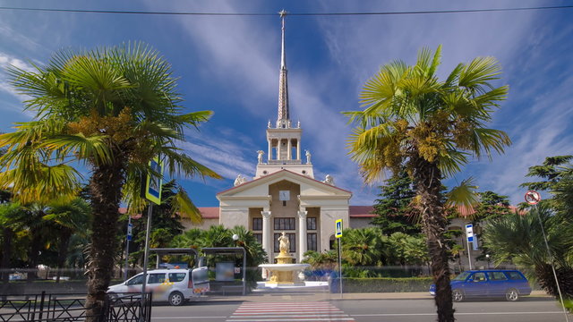The goddess of navigation fountain in front of the passenger terminal timelapse hyperlapse