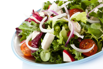 Greek salad on white background 