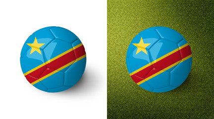 3d realistic soccer ball with the flag of the Democratic Republic of the Congo on it isolated on white background and on green soccer field. See whole set for other countries.
