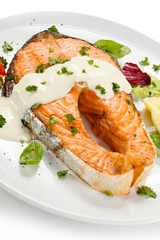Grilled salmon and vegetables