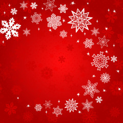 Christmas red square background with red and white snowflakes