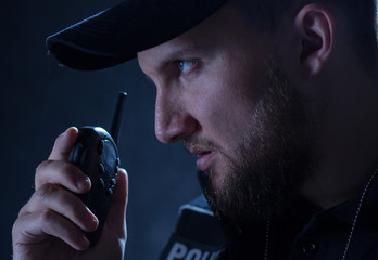 Policeman with radio