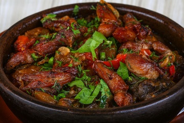 Hot pot with meat and vegetables