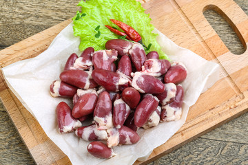 Raw chicken hearts