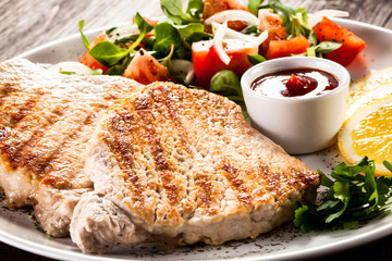 Grilled steaks and vegetables 