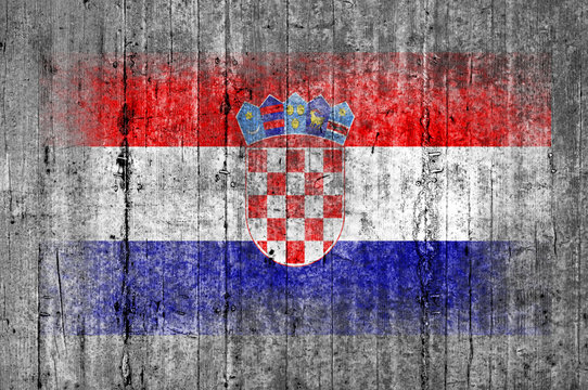 Croatia flag painted on background texture gray concrete