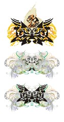 Tribal eyes splashes. Grunge scared eyes in the butterfly form with floral elements and the tiger head
