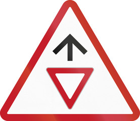 Road sign in the Philippines - Give Way Sign Ahead